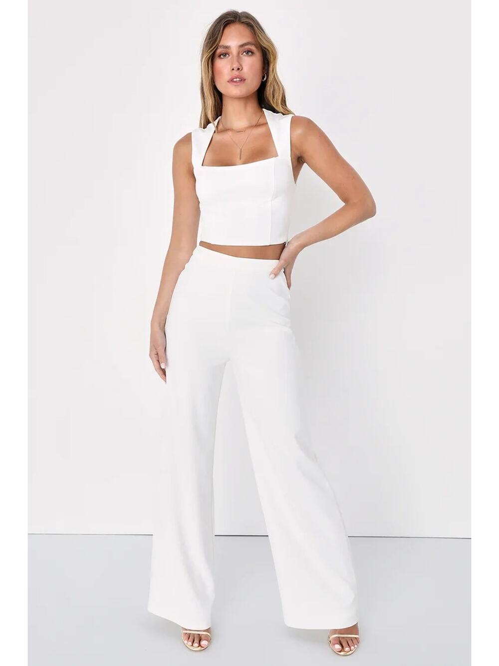 NWT Lulus Enticing Endeavors White Two-Piece Jumpsuit Wedding Classy Elegant XS